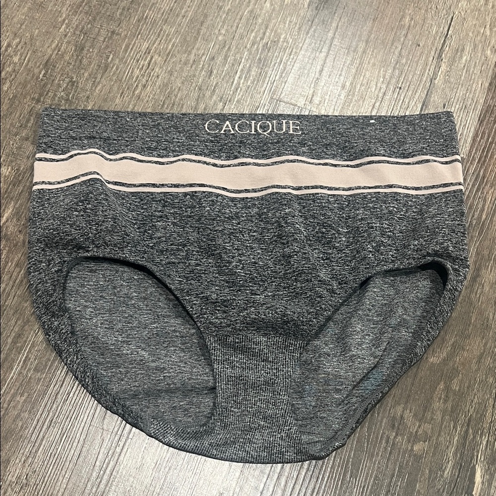 Cacique Heather Gray'  Brief with Light Pink Stripe